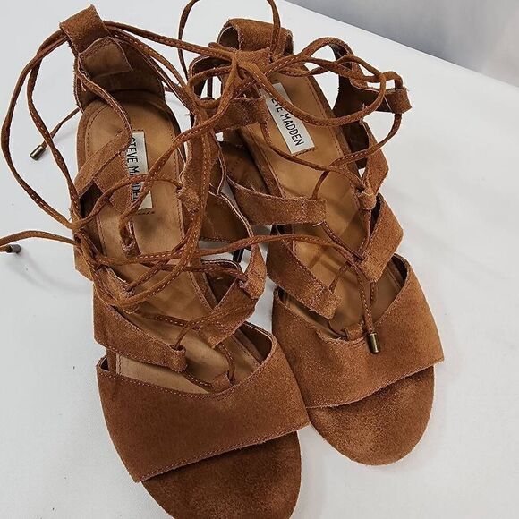 Steve Madden Size 9.5 Hydii Gladiator Suede Leather Chunky Heel In Brown N - Picture 11 of 11